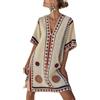 Mfhmom Abito Lungo Estivo Donna - Vestito Cotone Lino Maniche Corte Scollo a V Tasche Copricostumi Spiaggia Boho Chic Vintage Abbigliamento Curvy Taglie Forti Casual Primaverile Prendisole
