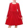 Sunny Fashion Vestito Bambina Scarlatto Velluto Collo Quadrato Puff Polsino Manica Lunga Pieghe Natale Famiglia Inverno 12 Anni