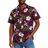 King Kameha Camicia Hawaiana Uomo a Maniche Corte con Stampa Pappagallo e Ciliegia, Cherryparrot, Rosso Bordeaux, 3XL