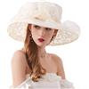GUOCU Cappello a Donna in Organza,Church Fascinator Cappello da Sposa,Cappello da Sole alla Moda a Tesa Larga,Pieghevole Cappello da Spiaggia Protezione Solare con Decorazione Floreale