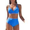 Vijamiy Costume Donna Due Pezzi Vita Alta Costumi da Bagno Push Up Sexy Bikini Mare Imbottito Reggiseno con Pizzo Bianco(Blu,S)