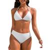 UMIPUBO Costume da Bagno Donna Due Pezzi Sexy Triangolo Top Costumi Bikini Set con Perline Brasiliano Reggiseno Coulisse Spiaggia Beachwear(Bianco,S)