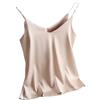 Hamthuit Top da donna con cinturino a V con scollo a V canottiera bianca senza maniche in raso di seta canotte estive da donna, cachi, M