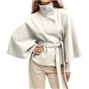 Duohropke Giacca corta in lana per donna, cappotto con colletto alla coreana, trench con cintura, maniche a pipistrello, poncho, mantello, cappotto elegante, giacca invernale, cappotto classico a coda