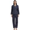GLOBAL Pigiama da Donna Flanella di Cotone con Bottoni Frontali, Pantaloni con Coulisse Blu XL