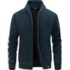 MeiLayM Uomo Invernale Cardigan con Zip Maglione Lavorato a Maglia Cappotto Stand Collare Giacca Manica Lunga in Pile Cardigans con 2 Tasche Casual Leggero Felpa Blu,XXL