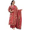 Aizza Trends Cotone da donna Febric Hand Block Floral Print Kurti con Plazzo stampato e Dupatta Set, Rosso, X-Large
