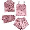 Generic Set di indumenti da notte sexy in raso da donna Set da in costume da casa in 4 pezzi Lingerie da notte svestita abito donna lungo (Watermelon Red, L)
