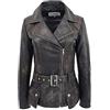House Of Leather Giacca da motociclista in vera pelle con cerniera incrociata e cintura in vita Celia Strofinare 20