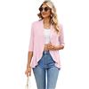 Famulily Cardigan estivo da donna con maniche a 3/4, leggero drappeggiato scialle sciolto camicetta casual cardigan con volant aperto sul davanti, rosa, S