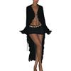 LLECDASEUI Maglia da Donna Lungo Velato Manica Svasata Cardigan da Donna Vestito Maxi in Pizzo Balze Trasparenti Copricostume da Spiaggia Festa Clubwear (Black,M)
