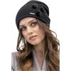 Vivisence Invernale Cappello Elegante da Donna con Fodera Interna Decorato con Tre Pompon in Pelliccia E Zirconi Realizzato in Caldo Filato di Lana Perfettamente Adattabile, Nero,Taglia Unica