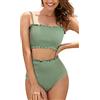 SHEKINI Costume da Bagno da Donna Shirred Bandeau Bikini in Vita Alta Senza Spalline Due Pezzi(L,Verde Oliva)