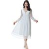 Flwydran Camicia da notte da donna, con scollo a V, a maniche lunghe, in cotone, con decorazione in pizzo, stile vittoriano