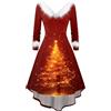 Generisch Gonna natalizia da donna, con albero di Natale, con scollo a V, a maniche lunghe, abito da sera, elegante, senza spalline, in velluto, alla moda, divertente, O Orange, S