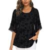 Timuspo Tunica da donna in chiffon, casual, con collo rotondo, taglie grandi, a mezza maniche corte, vestibilità ampia, Fiori neri., M