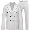 MOGU Abito gessato doppiopetto da uomo - abito vintage slim fit a 2 pezzi per testimoni di nozze, matrimoni e balli di fine anno, bianco, L
