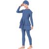 Generic Costume da bagno musulmano per bambine, a maniche lunghe, burkini con hijab, copertura completa, costume da bagno da 3 pezzi, tankini con volant, costume estivo da spiaggia, Blu, 11-12 Anni
