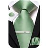 Hi-Tie - Set di cravatte in seta da uomo, rosa, blu, nero, 4 pezzi, con fazzoletto da tasca quadrato e gemelli, clip e spilla per matrimonio, Verde salvia, M