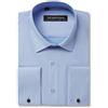 MrDoubleCollar, Camicia da uomo con doppio colletto, bianca, formale, aderente, a maniche lunghe, con gemelli in metallo, Azzurro, M