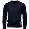 PODOLIXIA Maglione da uomo con scollo a V, in cotone, elegante, a maglia fine, a maniche lunghe, elasticizzato, slim fit, per autunno e inverno, Blu marino, M