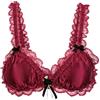 Satini Bralette in Raso con Volant e Rose, Rosso Vino, S