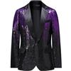 YFFUSHI Blazer Uomo con Paillettes Sfumate 1 Bottone Risvolto a Spacco Lucido per Banchetto Cerimonia, Viola Nero, M