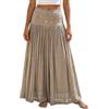 Generisch Gonna lunga da donna, plissettata, elasticizzata, a vita alta, maxi gonna a trapezio, in chiffon, a vita alta, elegante, con coulisse, per feste di nozze e cene di gala, O kaki, M