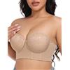 FallSweet Reggiseno Senza Spalline Taglie Forti per Donna Reggiseno Push up con Ferretto per Abiti da Sera Abiti da Ballo Abiti da Sposa(Beige,8D)