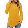 PLOKNRD Maglietta Donna Manica Lunga Scollo Tondo - T-Shirt Elegante con Bordo Curvo - Casual o Ufficio (Giallo Senape,L)