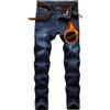 Generic Pantaloni Foderati da Uomo in Denim Elasticizzato Foderato in Pile, Vita Media, vestibilità Slim, Caldi e Spessi, Jeans Invernali Blu 42