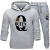 Agiyenna Coppia Felpa con Cappuccio Set Uomo Donna Due Pezzi Tuta per Il Tempo Libero King Queen Pullover con Tasche Felpa con Cappuccio + Pantaloni Tuta da 2 Pezzi