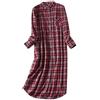 Generic Camicia da notte da donna a maniche lunghe con bottoni, camicia da notte a quadri, colletto rovesciato - Camicia da notte a quadri, pigiama tartan, maniche lunghe comode e larghe, camicia da notte