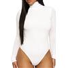 KOEMCY Body Donna Manica Lunga Elegante Collo Alto Bodysuit Sexy Aderenti a Maniche Lunghe Caldo Casuale Jumpsuits Basic Tops (Bianco,M)