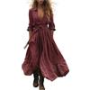 LOKLNEYK Abito Lungo Boho Donna in Lino Cotone Maniche Lunghe Casual Confortevole Tenuta Elegante Estate Taglia Grande Fluido Etnico Vacanza Festival Stile Artistico