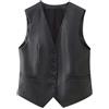 Generic Gilet in pelle PU monopetto con scollo a V stile pendolare da donna autunnale Gilet in pelle PU per donna-1-M