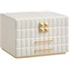 NONE SONGMICS HOME Collezione ANAH - Portagioie a 3 strati con specchio, organizer per gioielli con 2 cassetti, superficie in PU con cuciture, effetto flottante, 21,5 x 24 x 15,8 cm, regalo, bianco nuvola