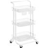 SONGMICS Carrello con Ruote, Carrello Portaoggetti a 3 Ripiani, con Maniglia, 2 Piccoli Organizer, Struttura in Acciaio, Cestini in Plastica, per Camera da Letto, Lavanderia, Bagno, Bianco e