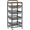 VASAGLE Carrello portaoggetti a 5 livelli, con cestini rimovibili, ripiano da cucina con ruote e maniglia, 31,7 x 40 x 95 cm, marrone rustico e nero inchiostro