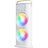 Kynley Ventilatore a Torre con Doppia Testa Spray, Umidificatore a Nebbia Controllabile, Ventilatore da Scrivania Ricaricabile con Rotazione Regolabile a 180° e Luce Ambientale Colorata