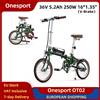 ONESPORT Bicicletta Elettrica Onesport OT02 250W 36V 5.2Ah 16*1.35" per Pendolarismo Urbano, Leggera, Mini Pieghevole in Acciaio Chromoly, Freno a V, 25km/h