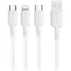 NONE Cavo di Ricarica UNICO 3-in-1 USB-A a Type-C + Lightning + Micro USB Nero e Bianco, Ricarica Rapida 3.4A, 1.2m, RoHS CE
