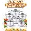 NONE Set di Pentole Klönberg | Set di Pentole per Cucina a Induzione da 12 Pezzi | Acciaio Inossidabile | Coperchi in Vetro Temperato | Maniglie Confortevoli | Varie Misure | Resistente ai