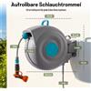 NONE Avvolgitubo da Giardino Automatico Retrattile 30M - 9 Ugelli Spray Montaggio a Parete 180° ° Tubo Flessibile Girevole, Resistente ai Raggi UV e al Gelo, Set Completo con Blocco Regolabile per