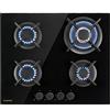 Klarstein Piano Cottura 4 Fuochi, Piano Cottura per Fornelli a Gas, Fornello a Gas Integrato 8000W, in Vetro e Acciaio Inossidabile per Cucina a 4 Fuochi GPL