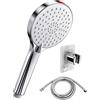 SREWOHS Soffione Doccia con Tubo Supporto - 125mm Grande doccia soffione Anticalcare ad Alta Pressione, Soffione per Doccia con 5 modalità,Modalità getto potente per la pulizia del bagno