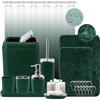 XLHOMO Set di accessori da bagno verde scuro con tenda da doccia e tappeti da bagno antiscivolo, set da 24 pezzi con cestino, portaspazzolino, tazza, dispenser di sapone, vassoio, portasapone, scopino