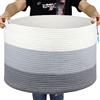 Casaphoria Cesta portaoggetti Casaphoria in corda di cotone, misura XXXL, per soggiorno, con manico, per coperte, asciugamani e cuscini, cesto per la biancheria, grigio chiaro (55,9 cm x 55,9 cm x 35,6 cm)