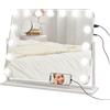 HOMCOM Specchio Trucco con Luci 15 LED, 58x46cm, Luminosità Regolabile, Ricarica USB, Specchio Trucco Hollywood con 3 Colori Luce, Schermo Touch, Supporto Telefono, Ingrandimento 10X, Rotazione a 360°
