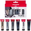 Amsterdam Set di Vernice Acrilica Standard Series Toni di Grigio, 6 x 20 ml, pigmenti di alta qualità, colori versatili, resistente alla luce, formula durevole, equilibrio perfetto nei toni di grigio.